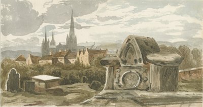 Lichfield - St. Michael's Churchyard'daki eski mezar: sulu boya, nd [?19th cent] (resim) by School English