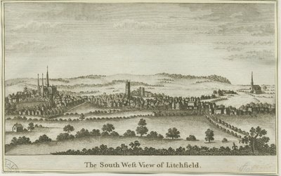 Lichfield - Güney Batı Görünümü: bakır levha gravür, nd [18. yüzyılın sonu] (baskı) by School English