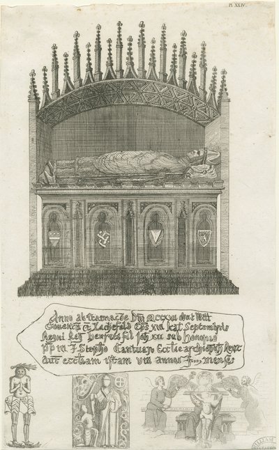 Lichfield Katedrali - Piskopos mezarı [?Bishop Cornhill]: gravür, nd [?18. yüzyılın sonu] (baskı) by School English