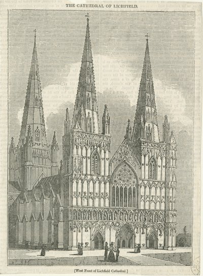 Lichfield Katedrali - Batı Cephesi: gravür ve [?19. yüzyıl] (baskı) by School English