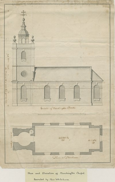 Marchington Kilisesi - Dış Cephe ve İç Plan: karakalem, nd [?18. yüzyıl ortası] (çizim) by School English