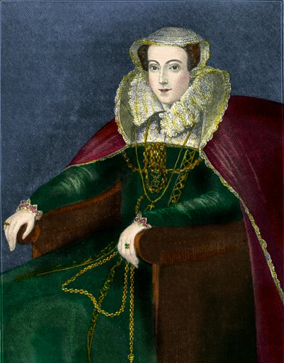 İskoç Kraliçesi Mary, 'Cassell's Illustrated History of England'dan illüstrasyon (renkli gravür) by School English