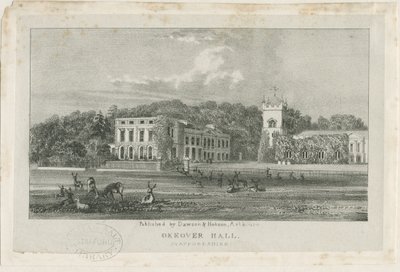 Okeover Hall - litografi, nd [c 1839] (baskı) by School English