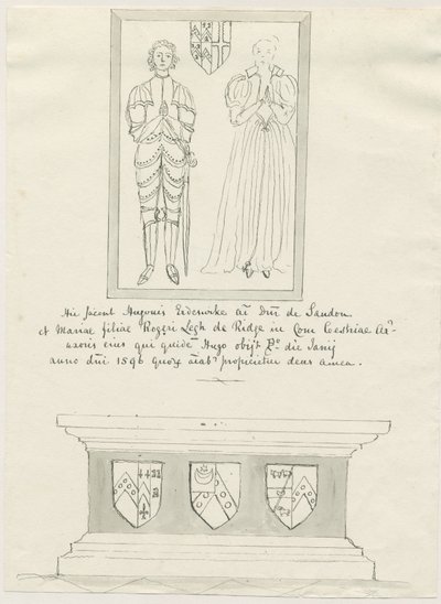 Sandon Kilisesi - Hugh Erdeswick ve Mary Mezarı [Bacak]: kalem ve yıkama çizimi, ve [?18.yüzyıl] (çizim) by School English