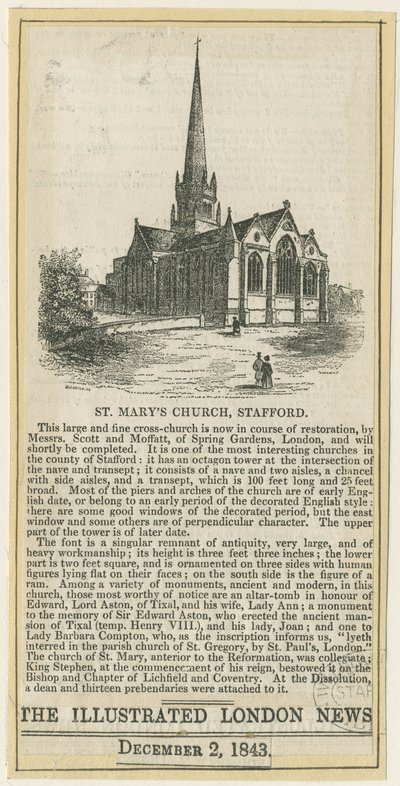 Stafford - St. Mary Kilisesi: gravür, nd [c 1843] (baskı) by School English
