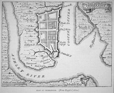 Charles Town Kasabası ve Limanı (Charleston), Güney Karolina (litografi) by School English