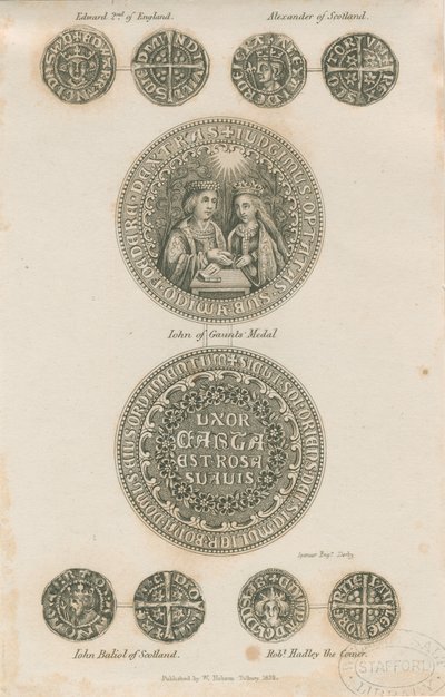 Tutbury - Ortaçağ Sikkeleri Plakası: gravür, nd [c 1832] (baskı) by School English