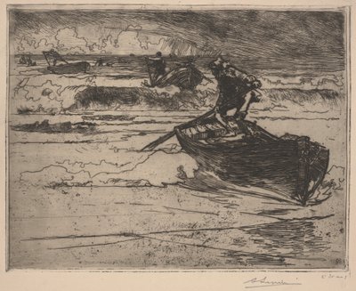 Fırtınadan kaçan balıkçılar (gravür) by School French