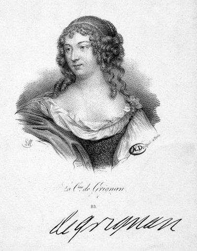 Françoise Marguerite de Sevigne, Grignan Kontesi (1648-1705), Marie de Rabutin-Chantal'ın (Rabutin Chantal) kızı, Sevigne Markizi dit Madame de Sevigne (1626-1696) - gravür, nd by School French