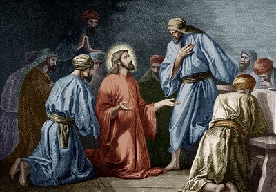 İsa Mesih, Yuhanna'ya Dua Öğretiyor (renkli gravür) by School French