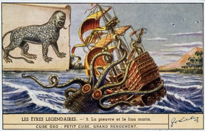 Efsanevi varlıklar - ahtapot ve deniz aslanı - chromo Liebig rengi. by School French