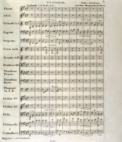 "Paulus" puanının ilk sayfası, op. 36, Felix Mendelssohn (lito) by School German