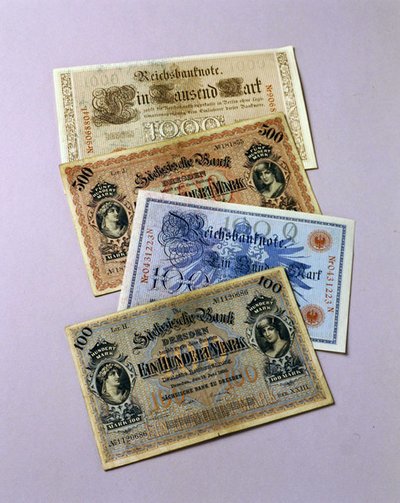 1876-1917 yılları arasında dolaşımda olan Alman banknotları (renkli litho) by School German