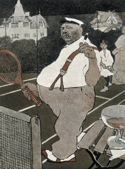 Tenis: şişman adam, sigara ve alkol, tenis oynamak - Alman çizgi filmi by School German