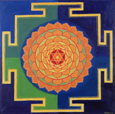 Gayatri Yantra Çizimi (tahta üzerine pigment) by School Indian