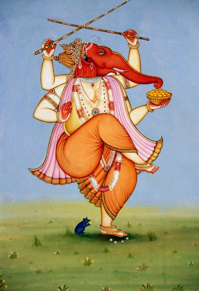 Lord Ganesh Ganpati Kağıt Üzerine Minyatür Tablo by School Indian