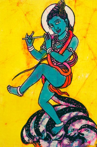 Lord Krishna Kaliya Mardhan Batik Tablo by School Indian