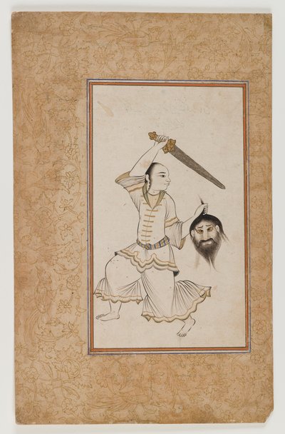 Astrolojik bir el yazmasından efsanevi figür (kağıt üzerinde mürekkep, renk, altın ve gümüş) by School Indian
