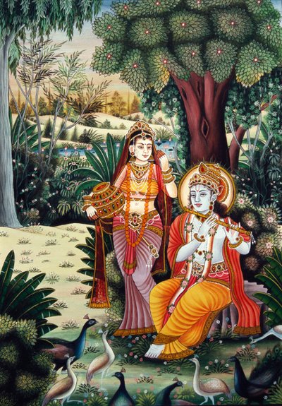 Radha Krishna Kağıt Üzerine Minyatür Tablo by School Indian