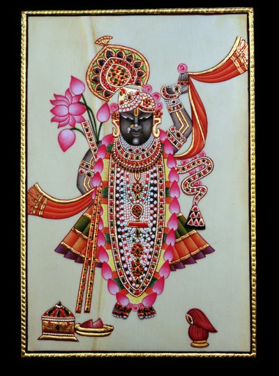 Shrinathji (Krishna) (fildişi üzerine resim) by School Indian