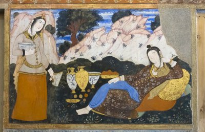 Chehel Sotoun sarayında fresk, İsfahan, İran by School Iranian