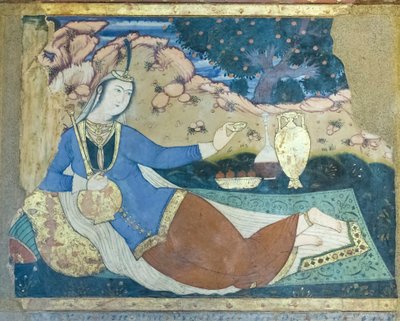 Chehel Sotoun sarayında fresk, İsfahan, İran by School Iranian