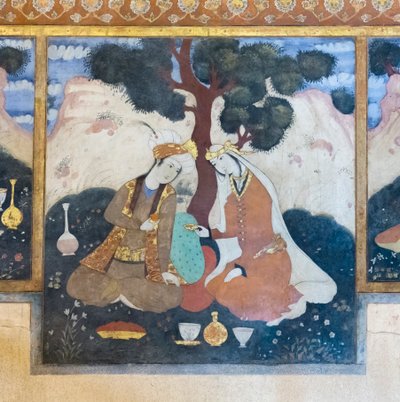 Chehel Sotoun sarayında fresk, İsfahan, İran by School Iranian