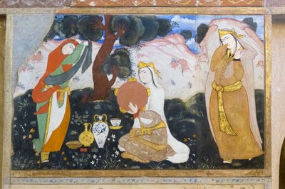 Chehel Sotoun sarayında fresk, İsfahan, İran by School Iranian