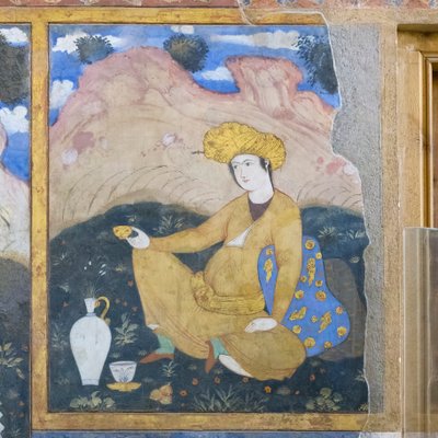 Chehel Sotoun sarayında fresk, İsfahan, İran by School Iranian