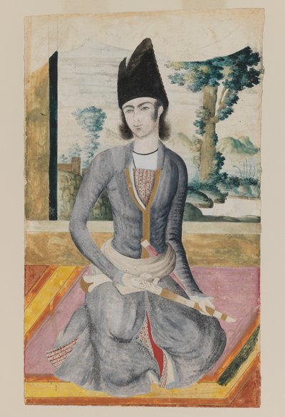 Oturan Kaçar Prensi (kalem ve kağıt üzerine opak sulu boya) by School Iranian