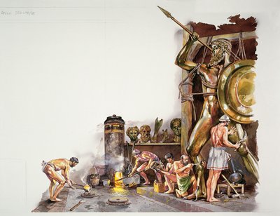 Antik Atina - bir bronz heykel atölyesinin yeniden inşası (renkli taş) by School Italian