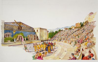 Antik Atina - bir tiyatronun yeniden inşası (renkli taş) by School Italian