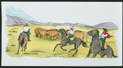 Arjantin - pampalarda sığır toplayan gauchos (renkli taş) by School Italian
