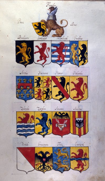 Ejderhalar ile Hollanda Blazon (Hollanda, Flanders, Hainaut), Milan Archivio di Stato by School Italian