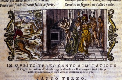 Bradamante, Este hanedanını kendisinin ve Roger'ın (Ruggero, Ruggiero) kurduğunu söyleyen sihirbaz Melisse ile tanışır, Ludovico Ariosto'nun (1474 - 1533) şövalye şiiri “Orlando Furioso”nun (Öfkeli Roland) sahnesi L'Arioste'den alınmıştır.  by School Italian