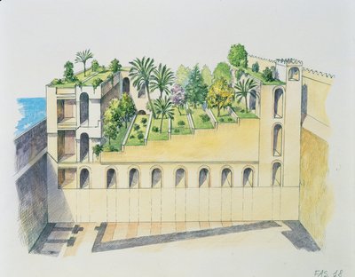 Nebukadnezar Sarayı, Babil, asma bahçeli (renkli taş) by School Italian