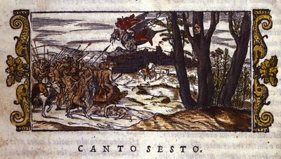 Ruggiero, hipogrif tarafından Alcina adasına götürülür ve burada bir canavar ordusu tarafından saldırıya uğrar, Ludovico Ariosto