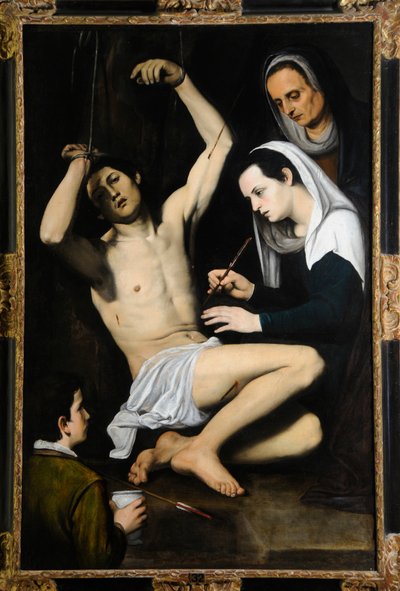 Aziz Sebastian Kutsal Kadınlar Tarafından Tartıldı, c.1590-1650 (tuval üzerine yağlı boya) by School Italian