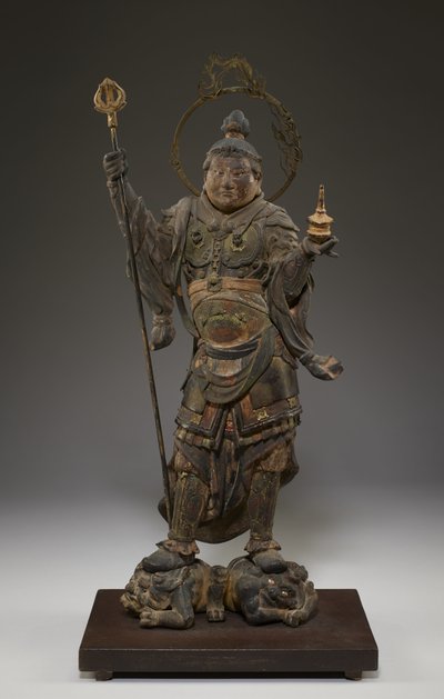 Bishamonten (Vaisravana, Kuzey Muhafızı) (kristal, altın varak ve metal ile polikrom ahşap) by Japanese School