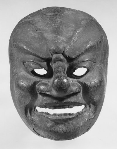 Bugaku Maskesi (kırmızı ve siyah pigment kalıntılarına sahip ahşap) by Japanese School