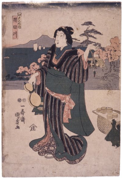 Edo Meisho Uchi: Sumidagawa (Kabaklı Kadın) (renkli gravür) by School Japanese