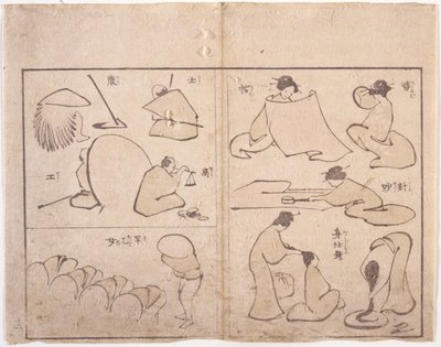 Hokusai Figürü (renkli gravür) by School Japanese