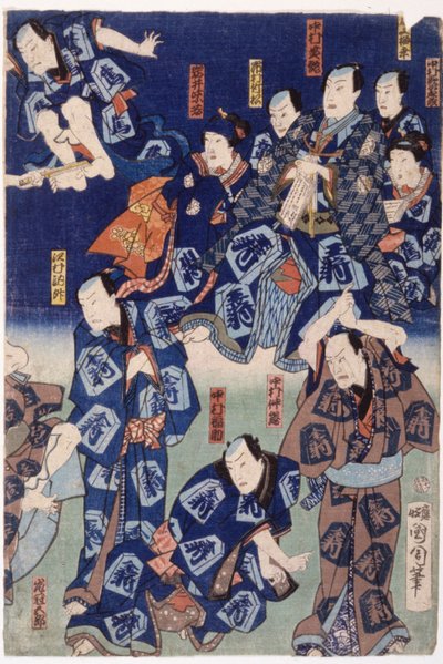 Sayısız Aktör (Üç Parçalı) (renkli gravür) by School Japanese