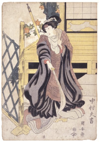 Nakamura Daikichi, Teberli Kadın Rolü (renkli gravür) by School Japanese