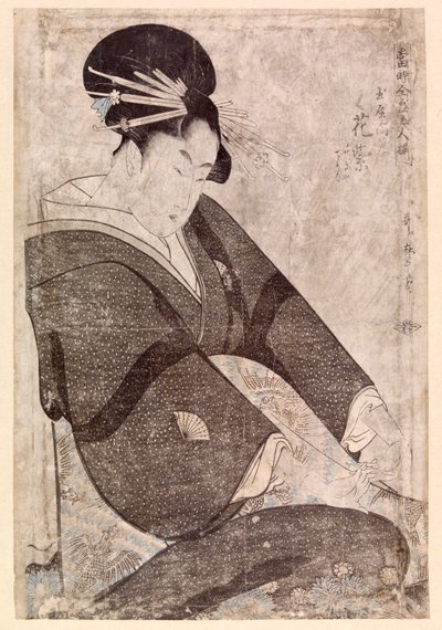 Oturan Japon kadın (renkli gravür) by School Japanese