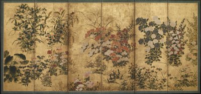 Yaz ve sonbahar çiçekleri, Edo Dönemi (kağıt üzerine altın rengi) by Japanese School