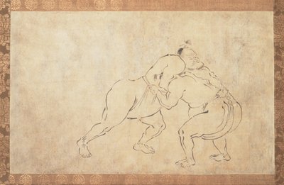 Sumo Güreşçileri (Kağıt üzerine Sumi mürekkebi) by School Japanese