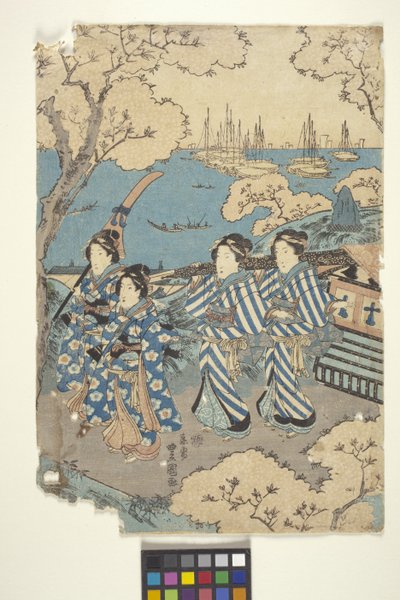 Toto: Gotenyama'da Çiçek Görüntüleme, 2 (Üç Parçanın Bir Parçası) (renkli gravür) by School Japanese