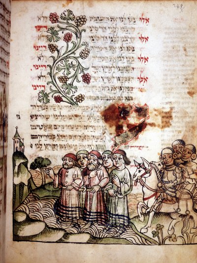 İncil sahnesi: Yahudiler Kızıldeniz'i geçerler. Bir Machazor'un sayfası, İbranice dua kitabı. el yazması sd. by School Jewish