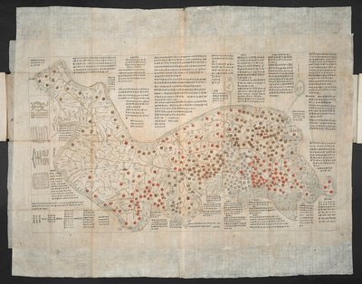Haejwa chondo - orijinal olarak 1820 dolaylarında oluşturulan Kore yarımadasının bir haritası (renkli gravür) by School Korean